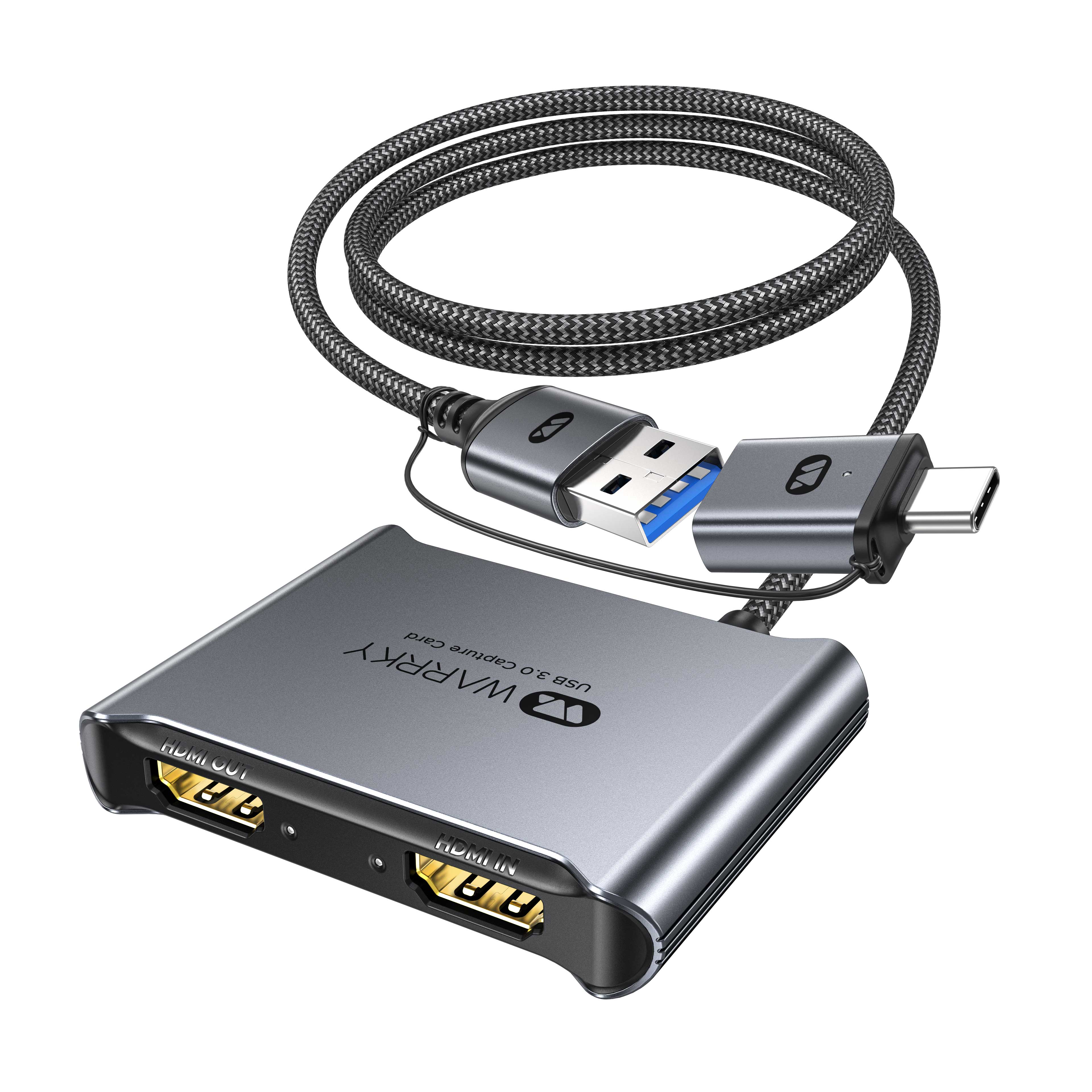 1080P 60Hz USB A/C Video Capture Card with 4K 30Hz Loop-out 2.6ft Space Gray | Silver
