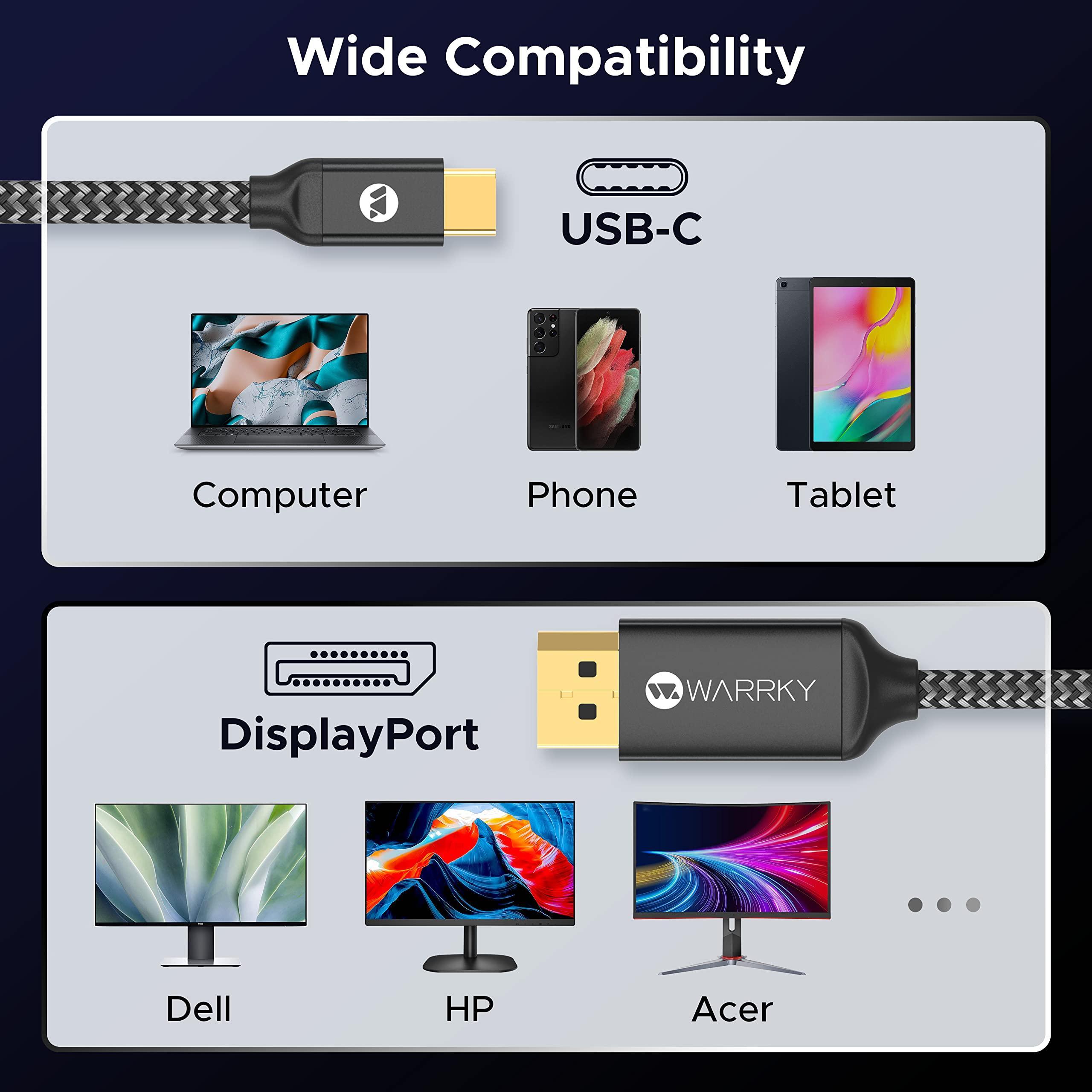 4K 60HZ USB C to DisplayPort Cable 3.3ft | 6ft | 10ft Dark Gray