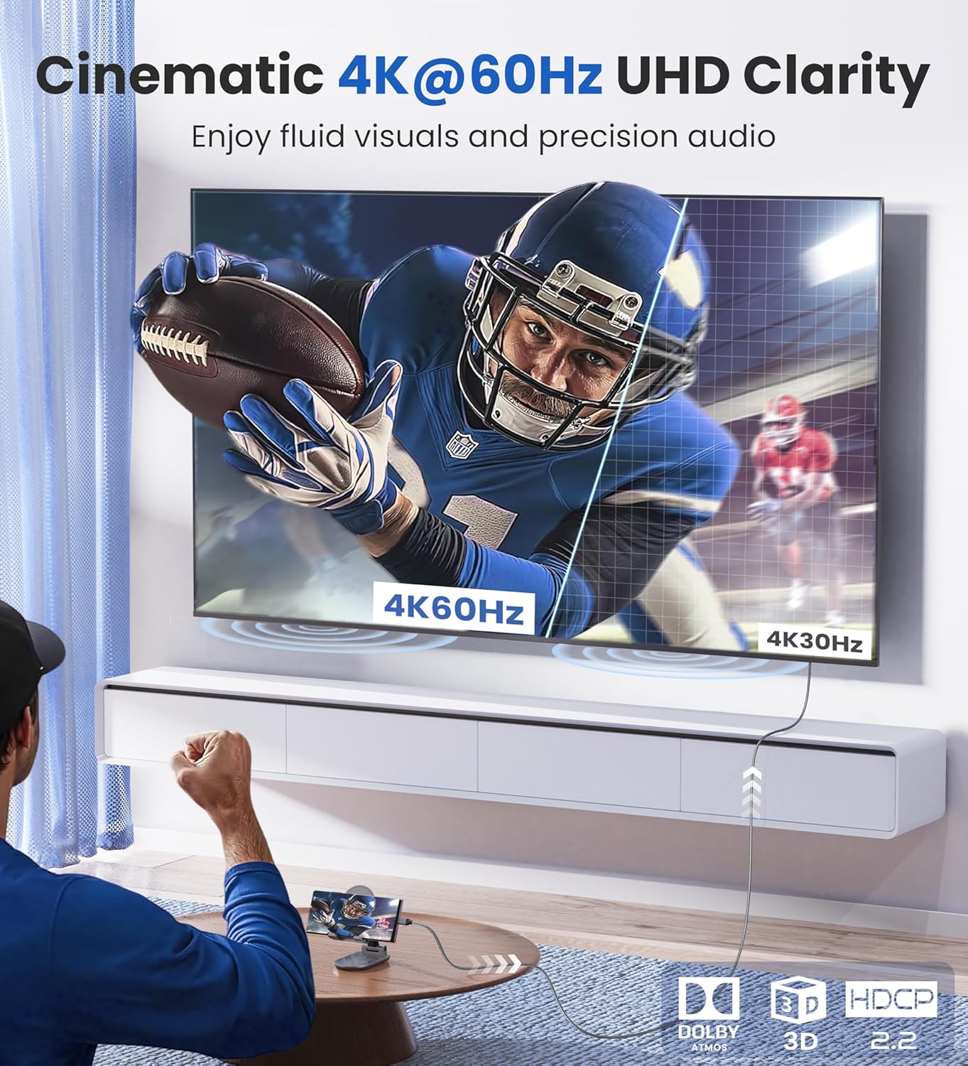 4K 60HZ USB C to HDMI Cable 3.3ft | 6ft | 10ft | 15ft Silver Gray