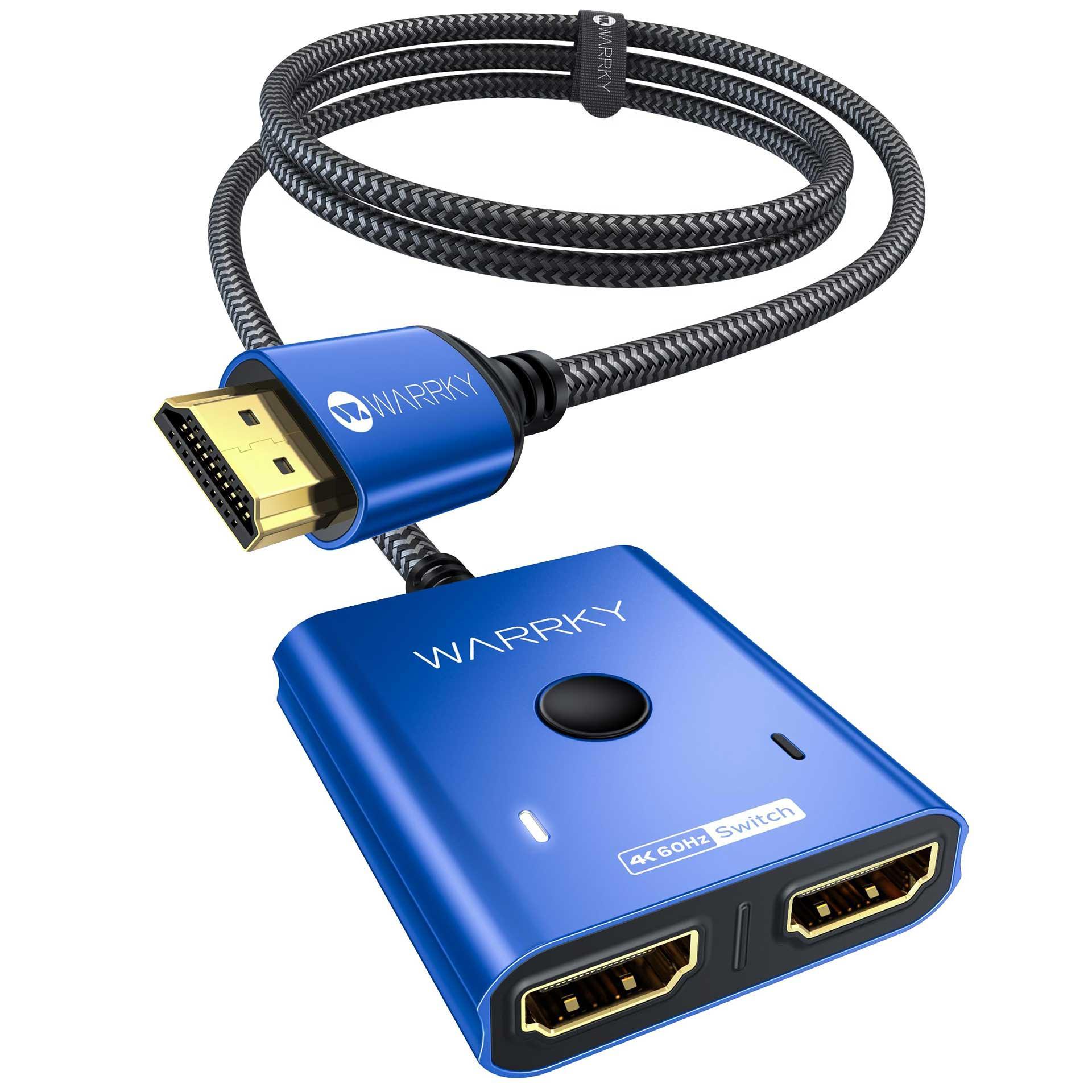 4K 60HZ HDMI Switch 2 in 1 out Bi-Directional 3.3ft Silver Gray | Black | Blue