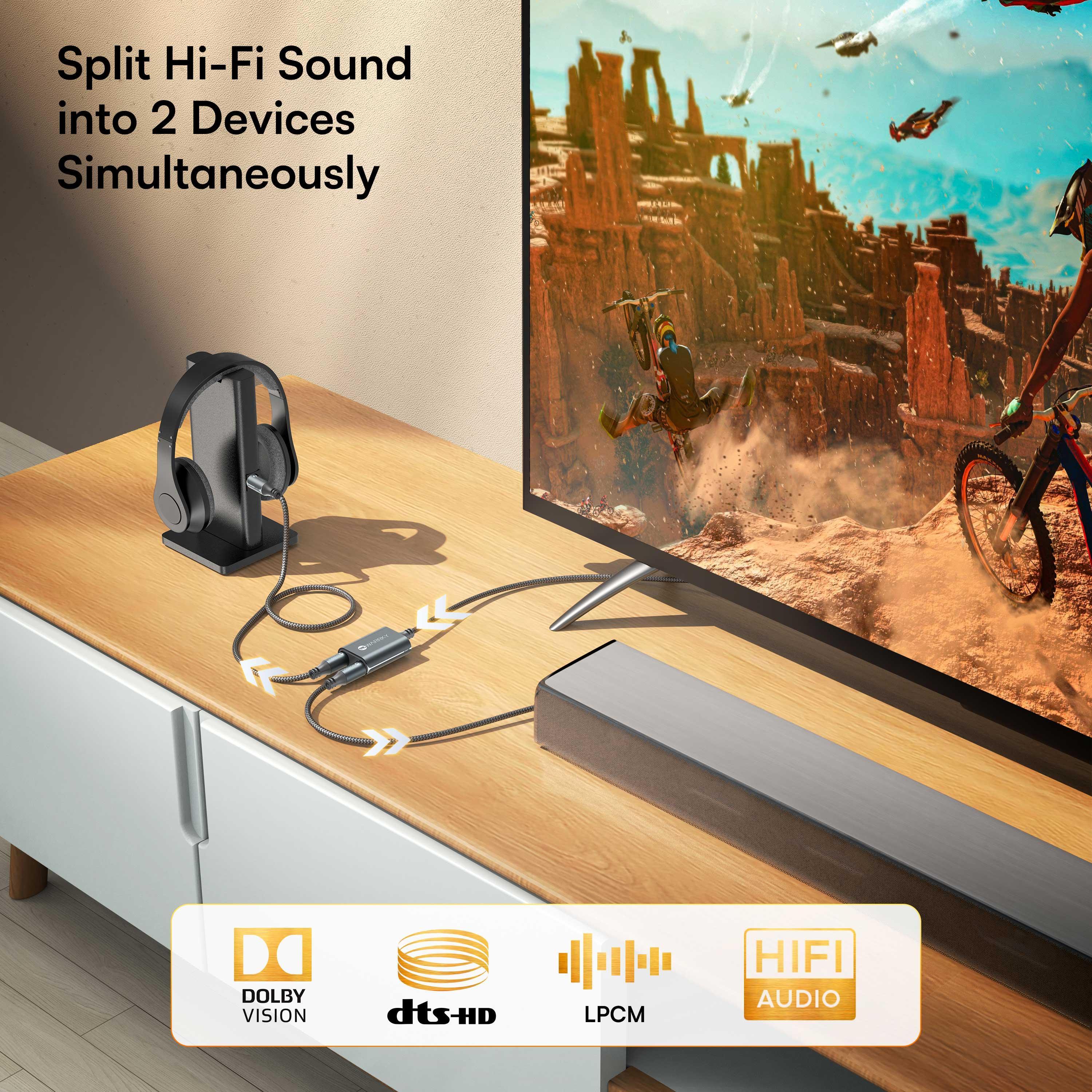 Optical Audio Splitter 2ft Silver Gray