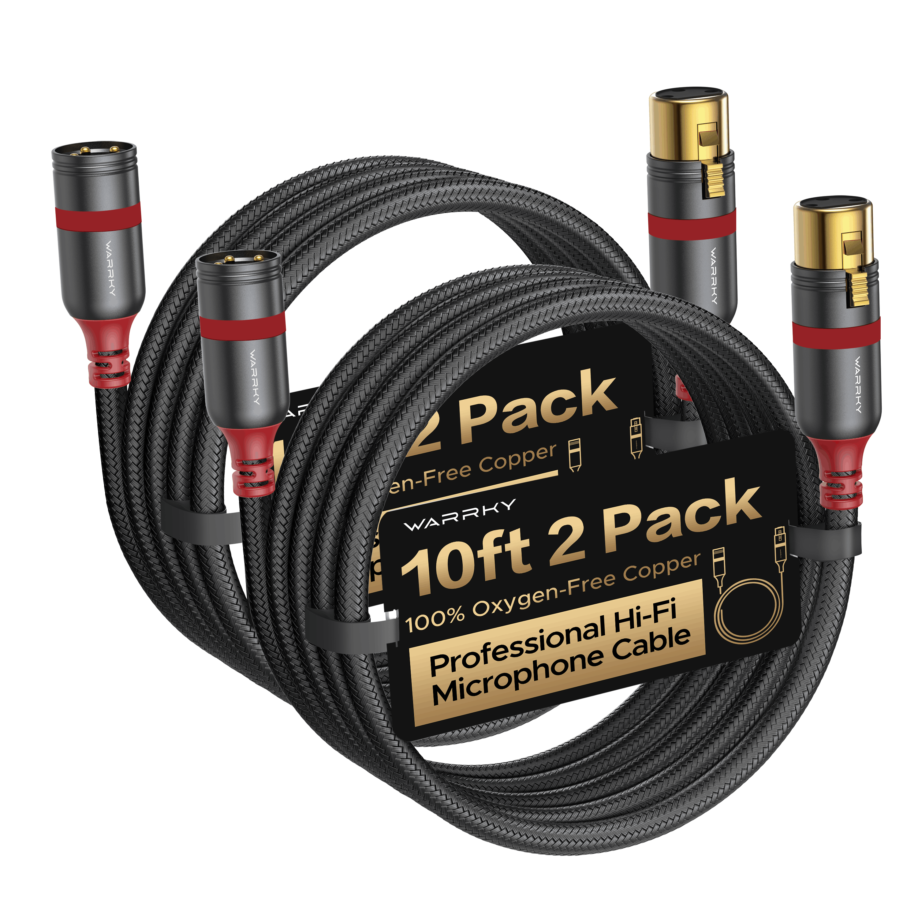 Professional XLR Microphone Cable 6ft|10ft|25ft 1Pack/2Pack Black