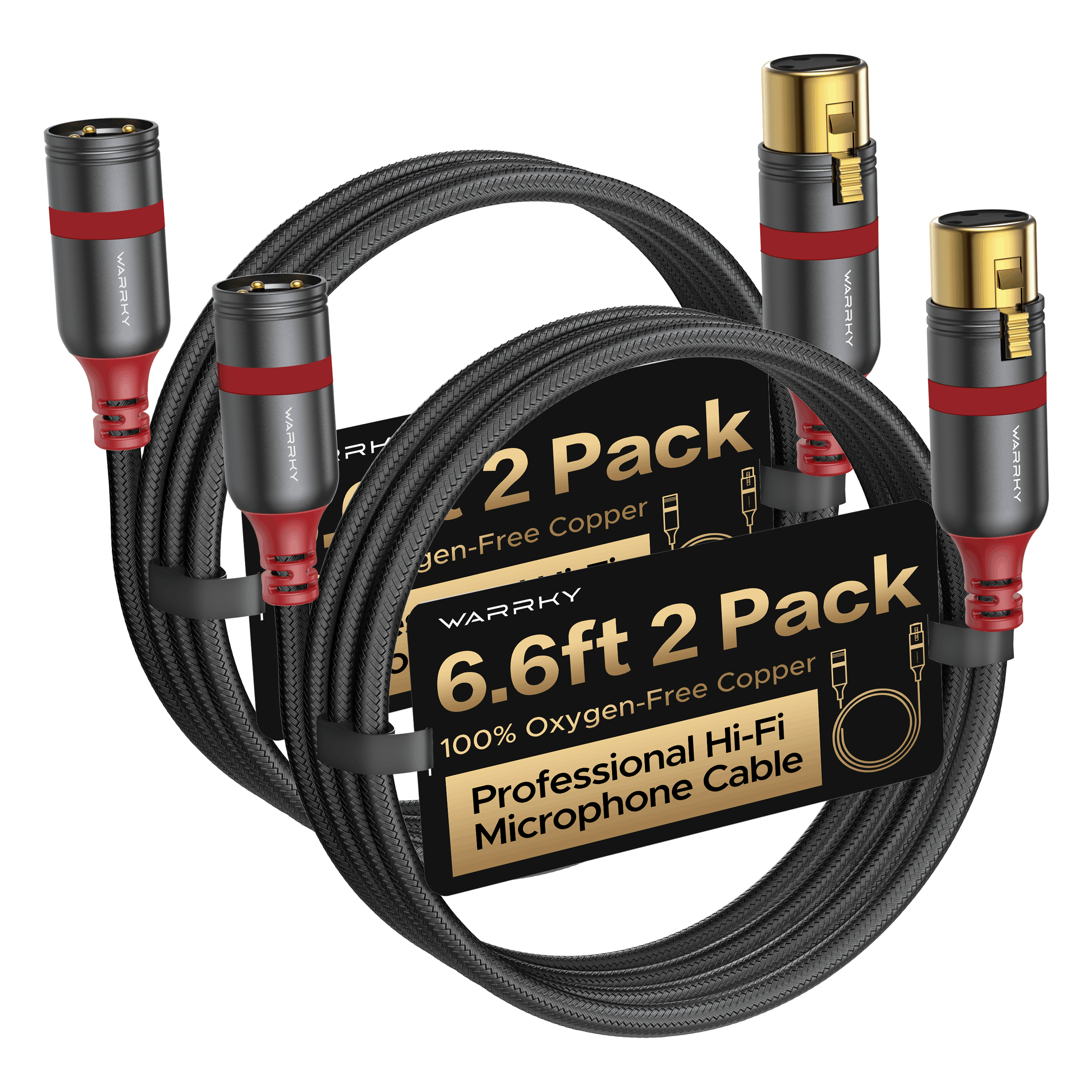 Professional XLR Microphone Cable 6ft|10ft|25ft 1Pack/2Pack Black