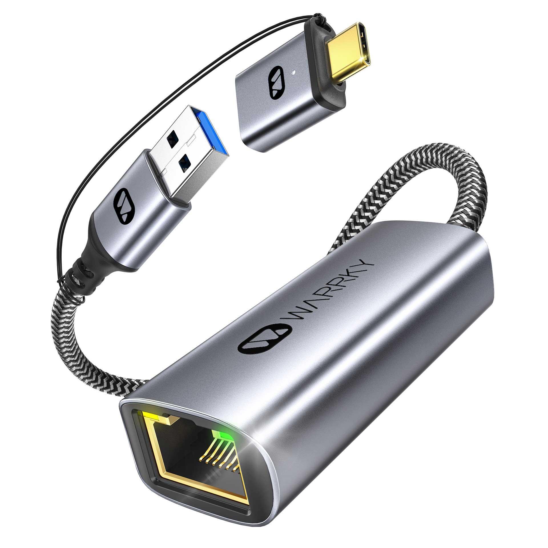 USB A/C to Ethernet Adapter 0.83ft Silver Gray