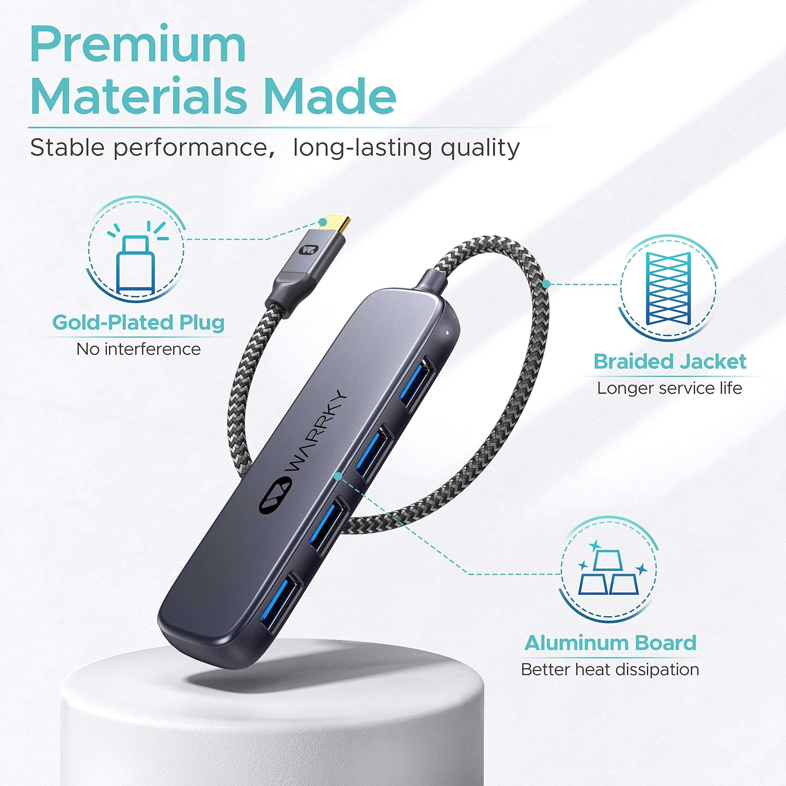 USB C to 4 Port USB A 3.0 Hub 3ft Space Gray