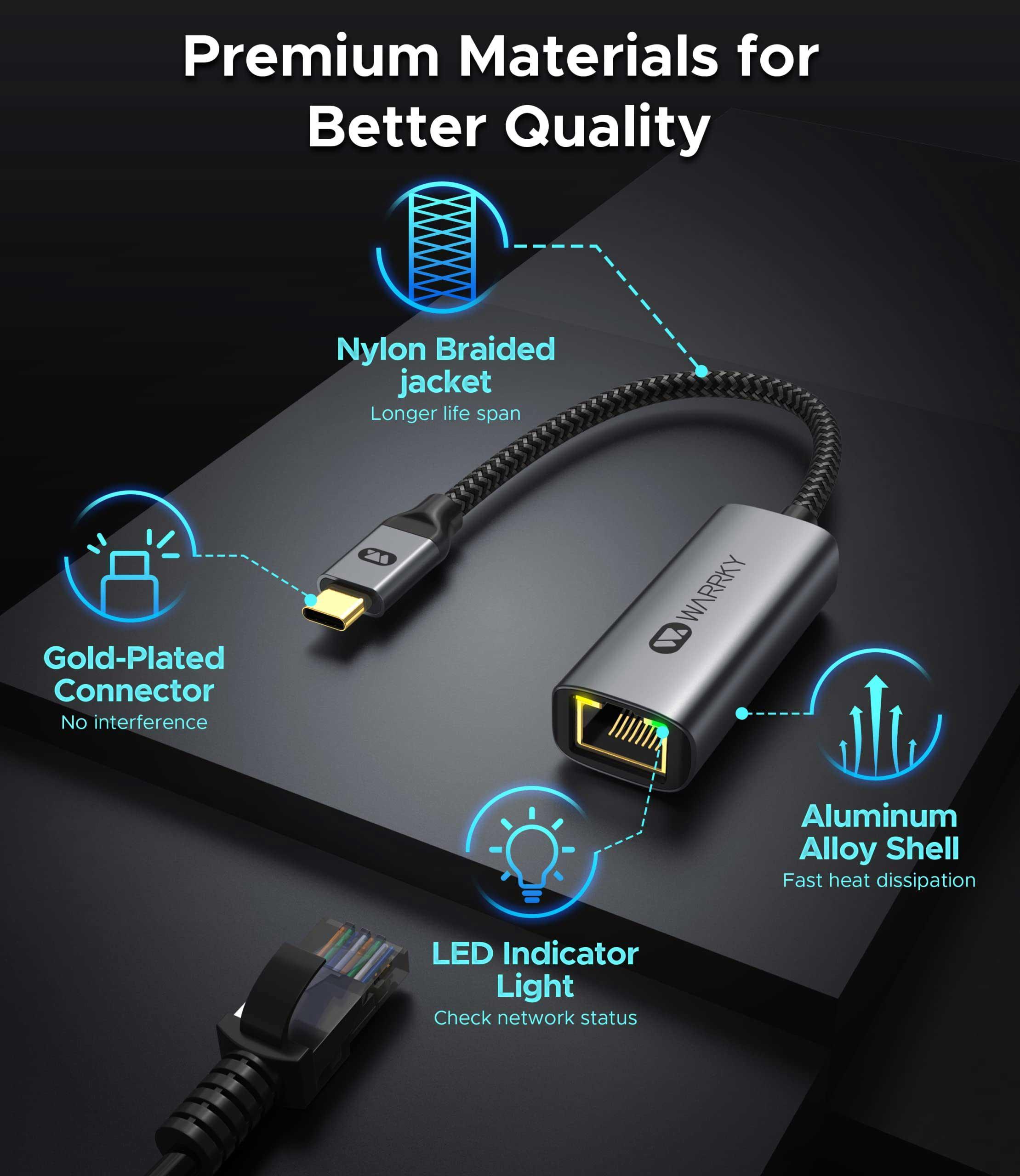USB C to Ethernet Adapter 0.83ft Silver Gray