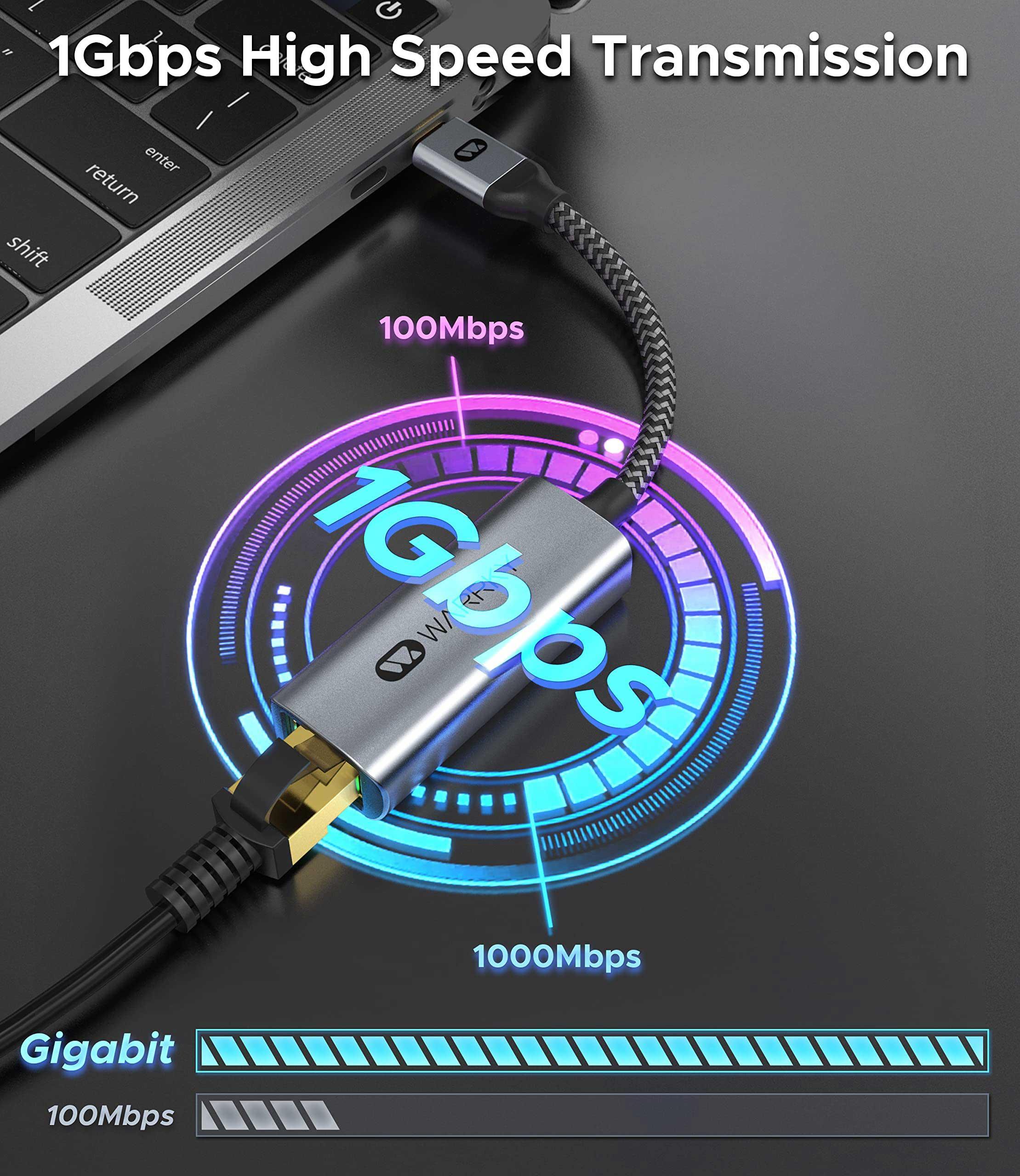 USB C to Ethernet Adapter 0.83ft Silver Gray