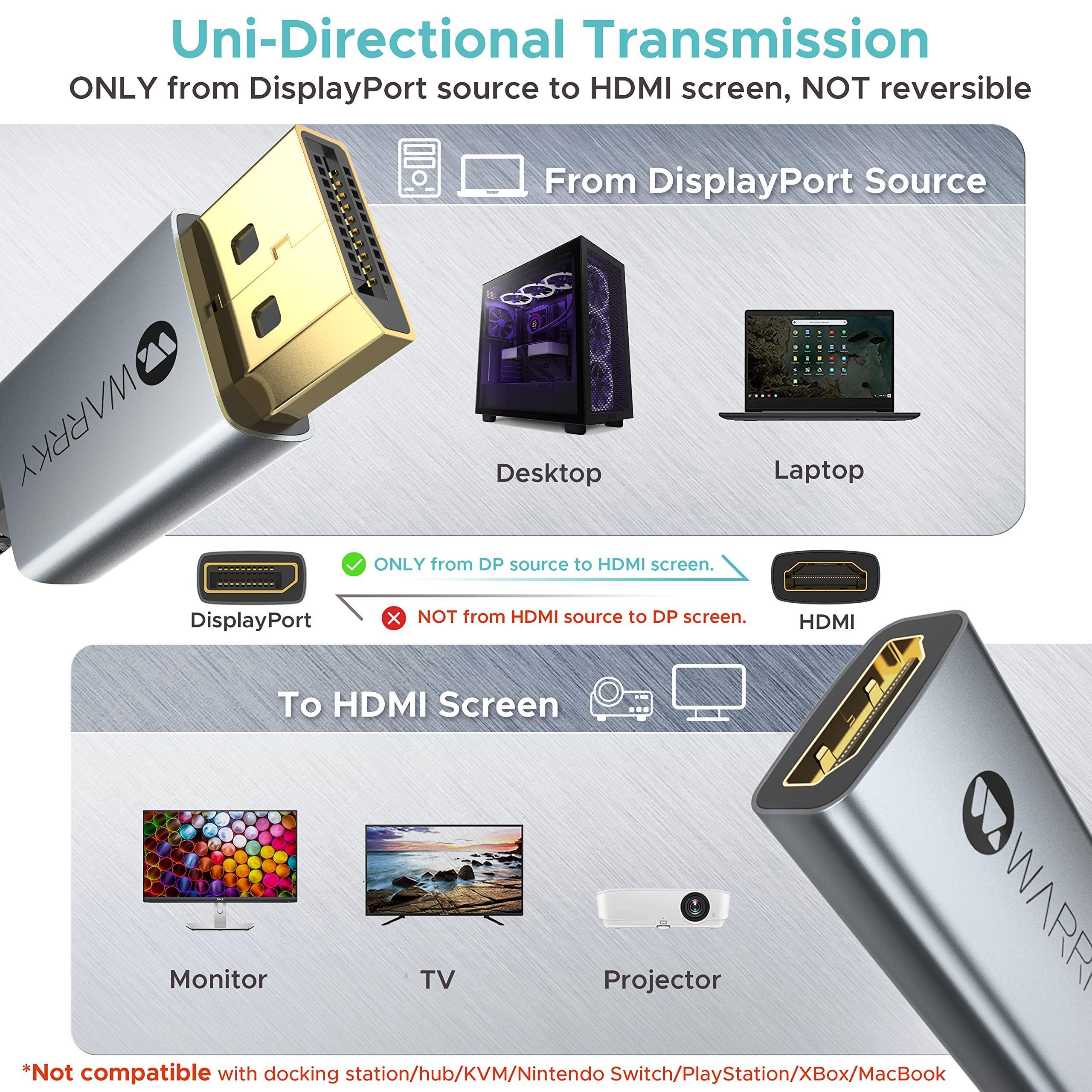 4K 30HZ DisplayPort to HDMI Adapter 0.65ft Silver Gray