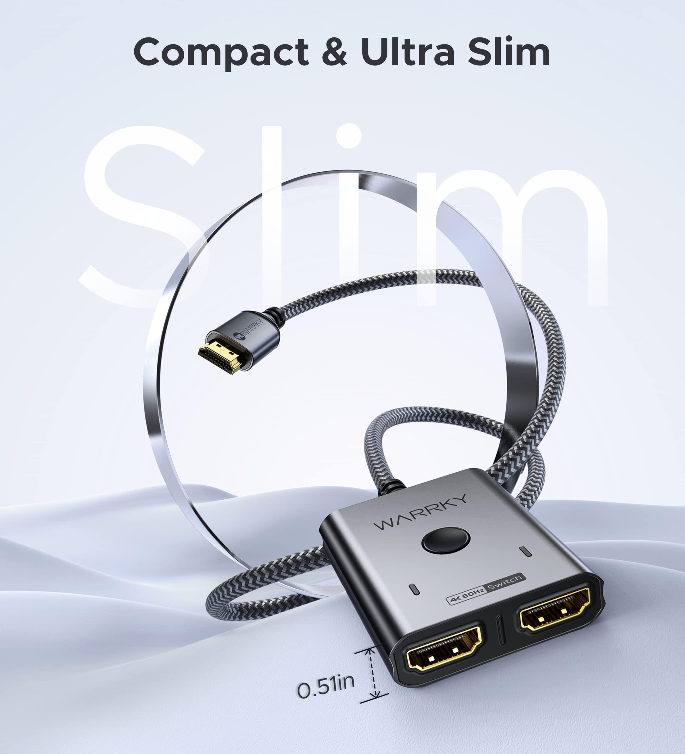 4K 60HZ HDMI Switch 2 in 1 out Bi-Directional 3.3ft Silver Gray | Black | Blue