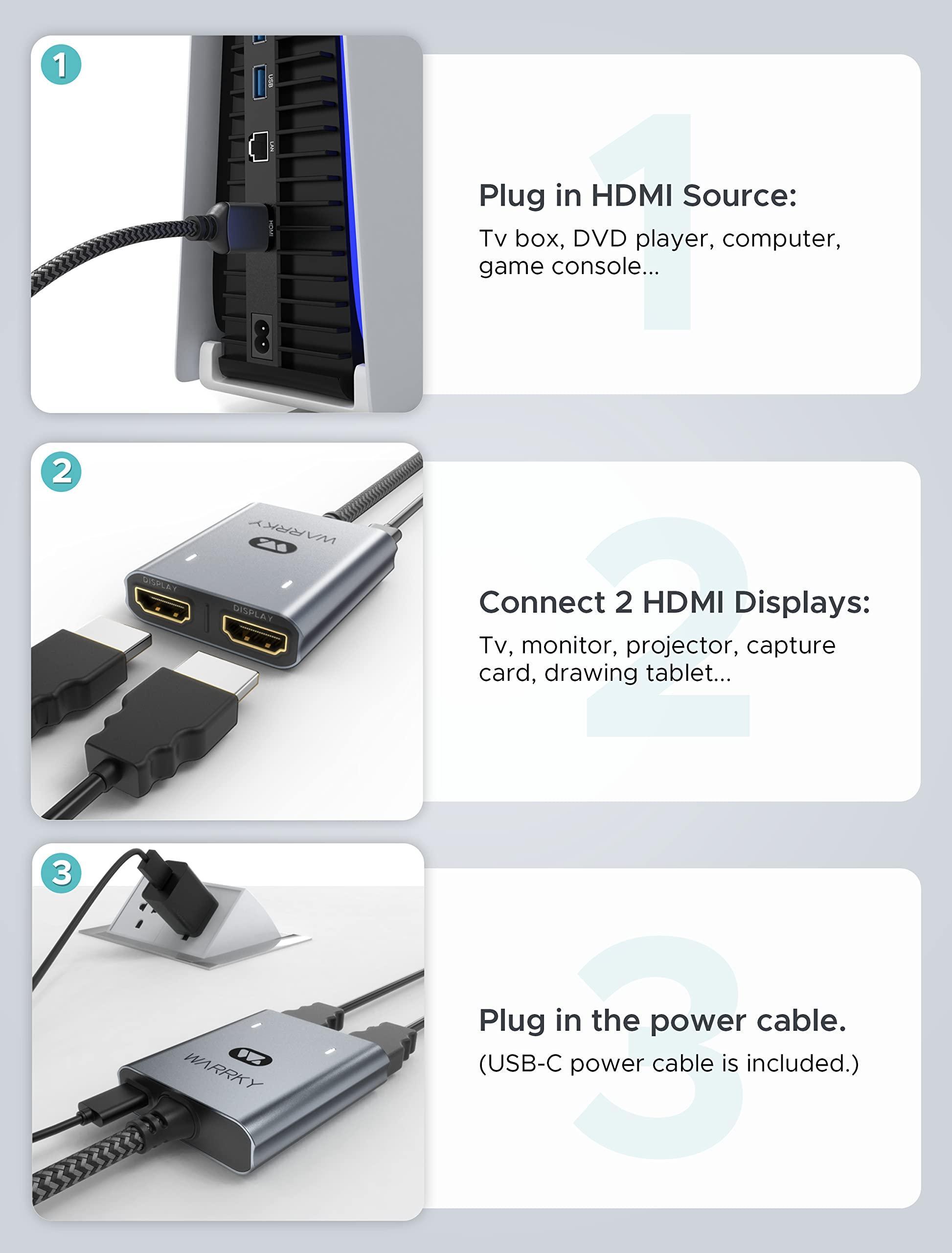 4K 30HZ HDMI Splitter 1 in 2 out 3.3ft Silver Gray
