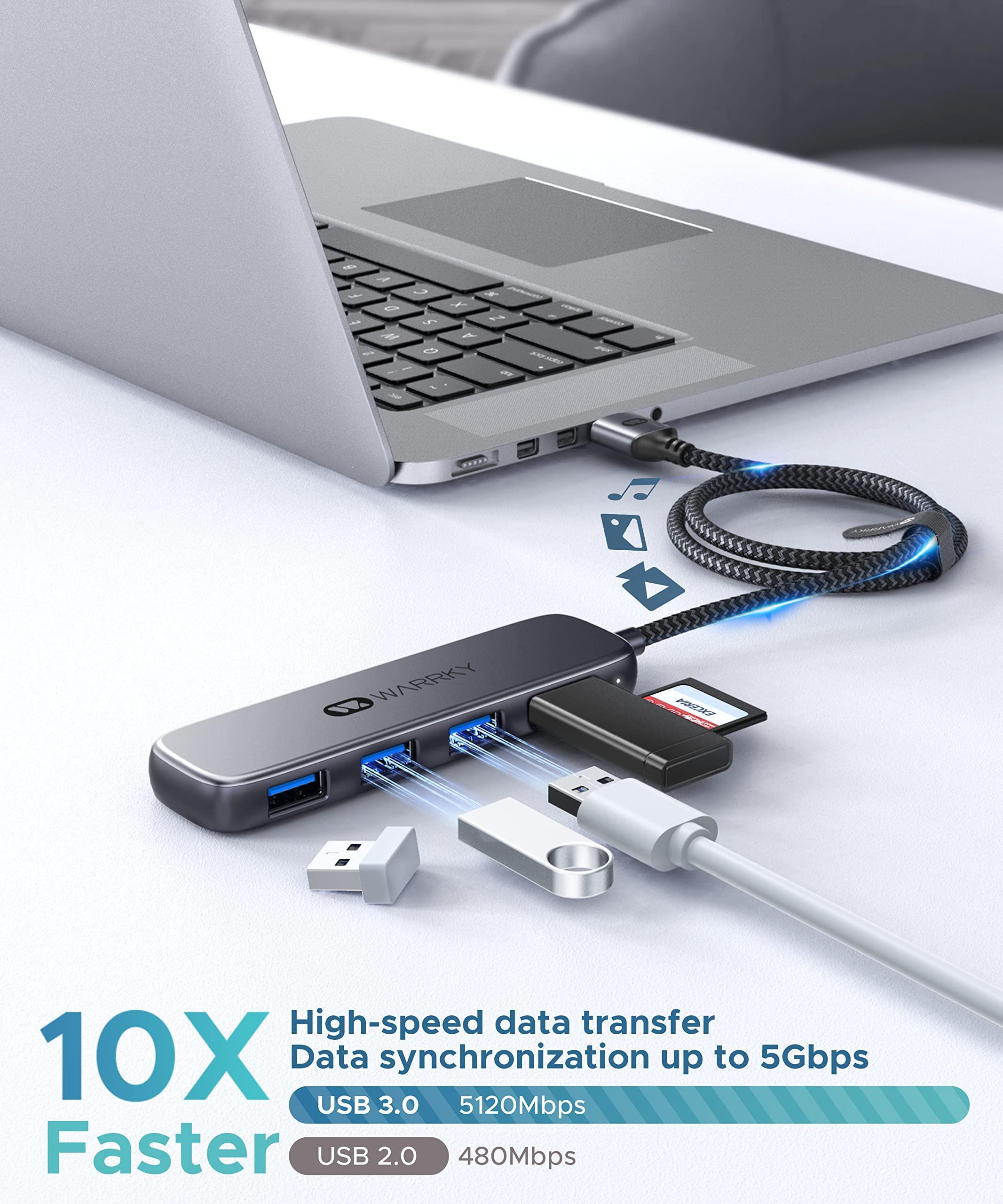 USB A to 4 Port USB A 3.0 Hub 3ft Space Gray
