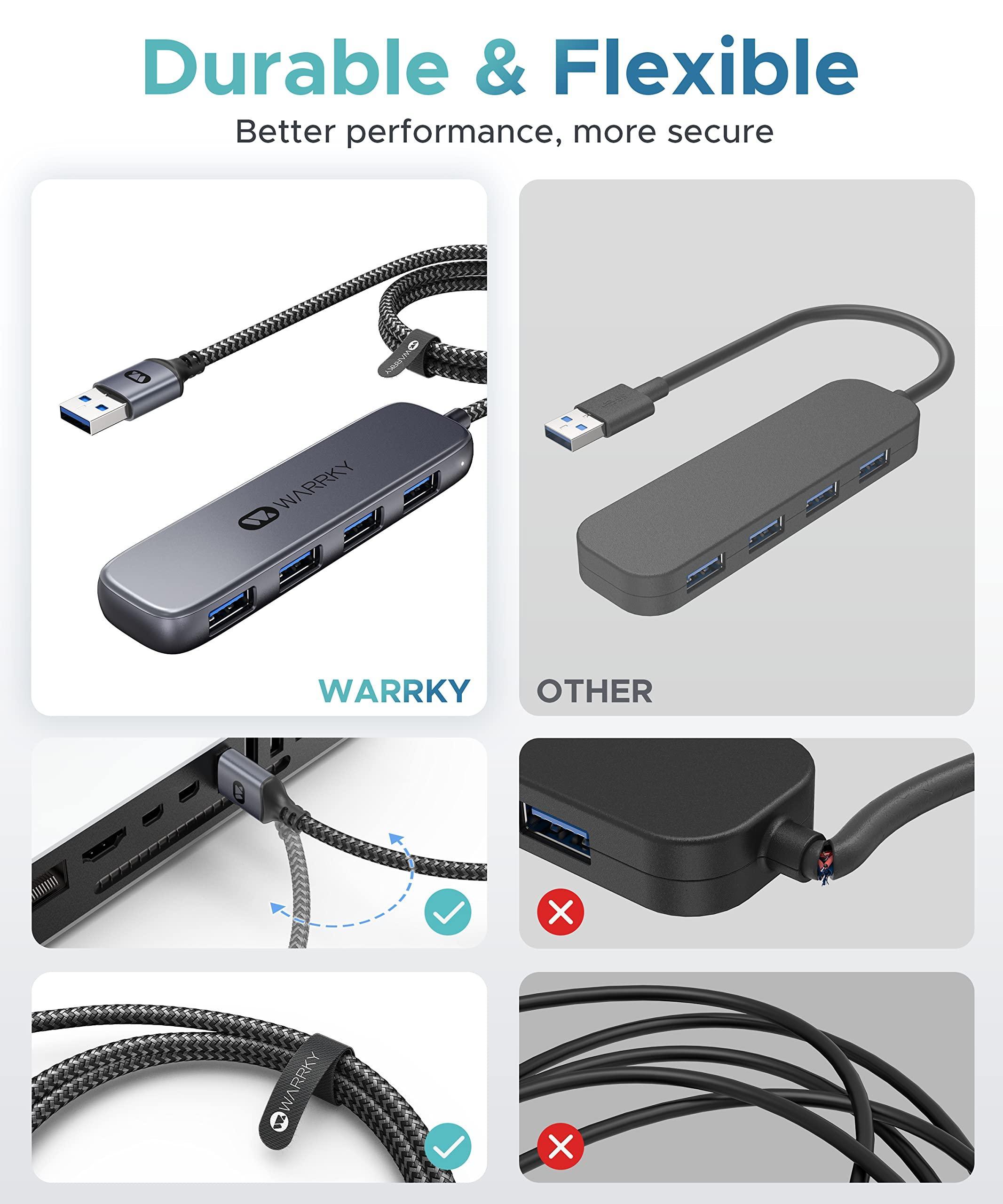 USB A to 4 Port USB A 3.0 Hub 3ft Space Gray