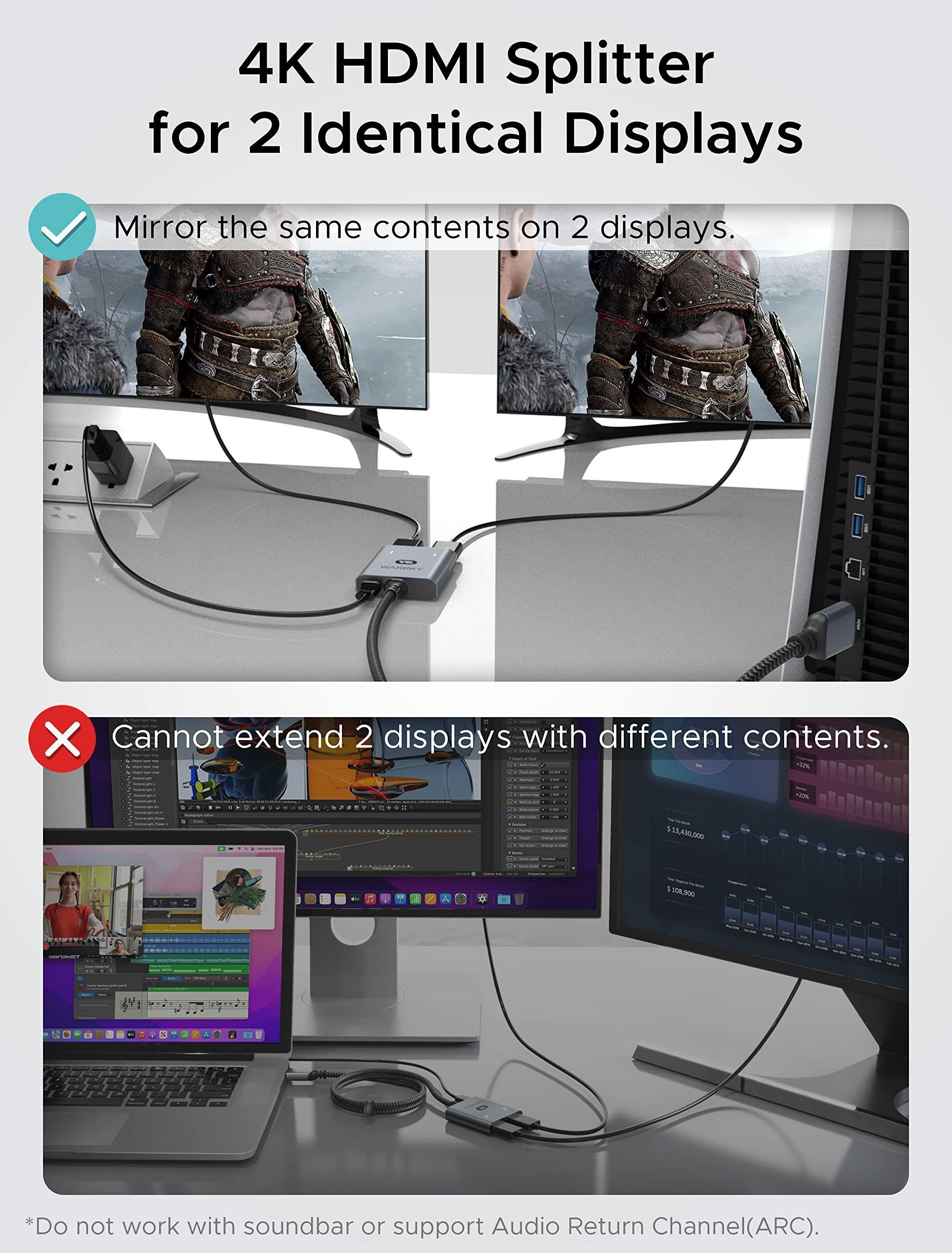 4K 30HZ HDMI Splitter 1 in 2 out 3.3ft Silver Gray