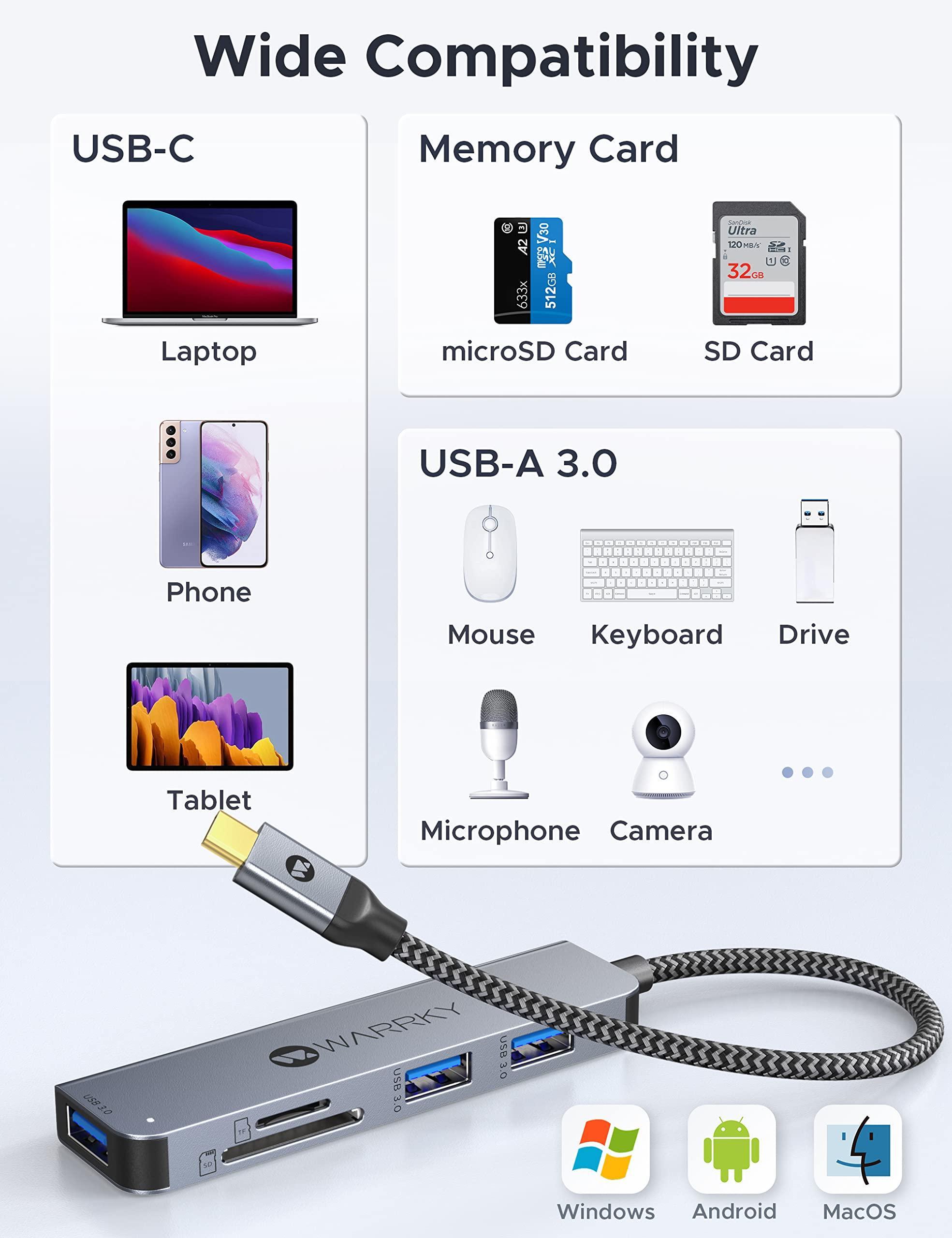 USB C Card Reader 5 in 1 0.6ft Silver Gray