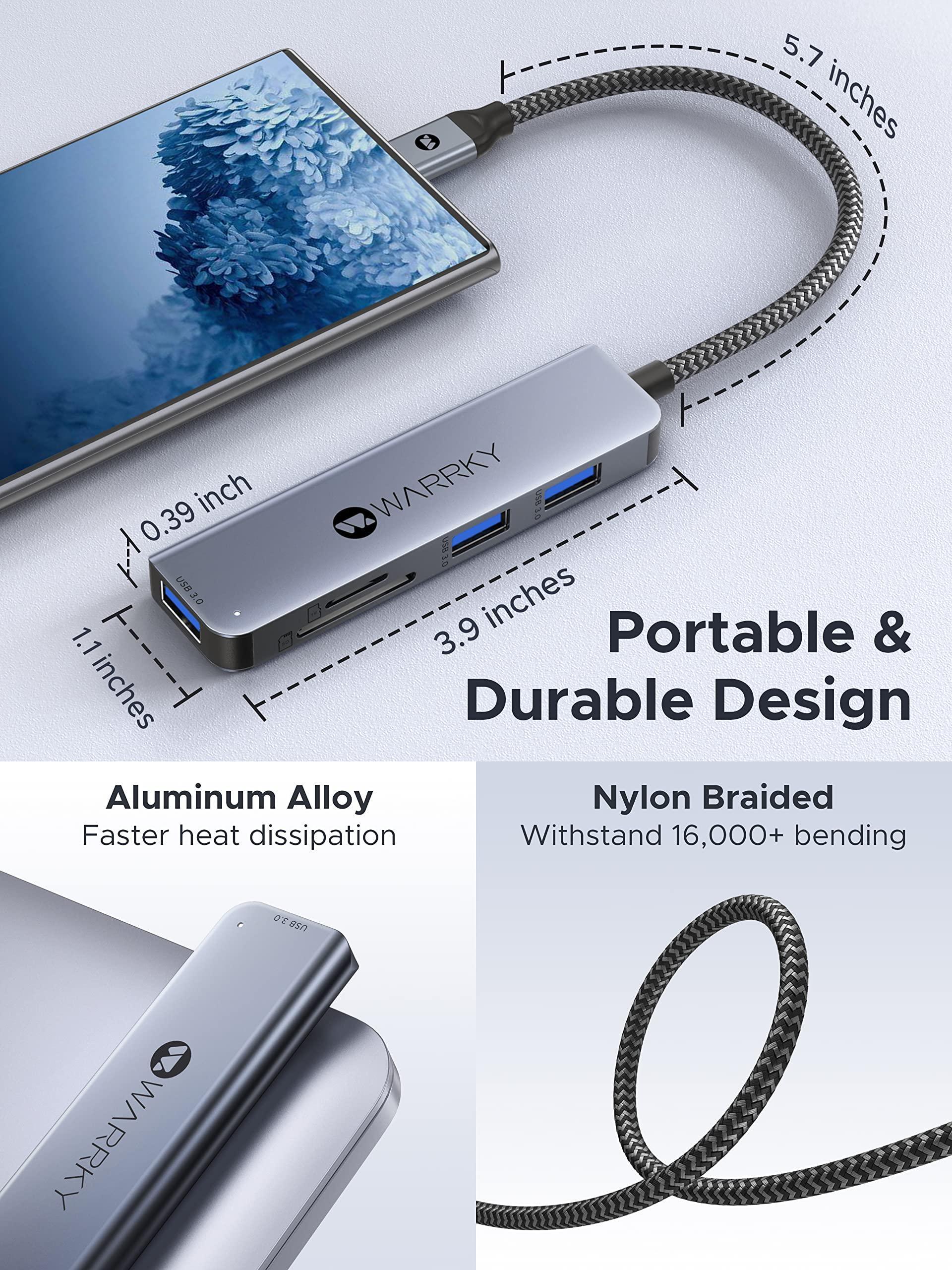 USB C Card Reader 5 in 1 0.6ft Silver Gray
