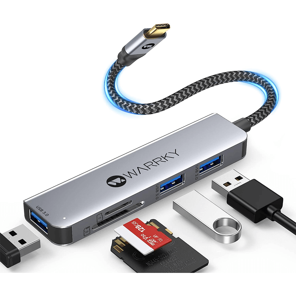 USB C Card Reader 5 in 1 0.6ft Silver Gray