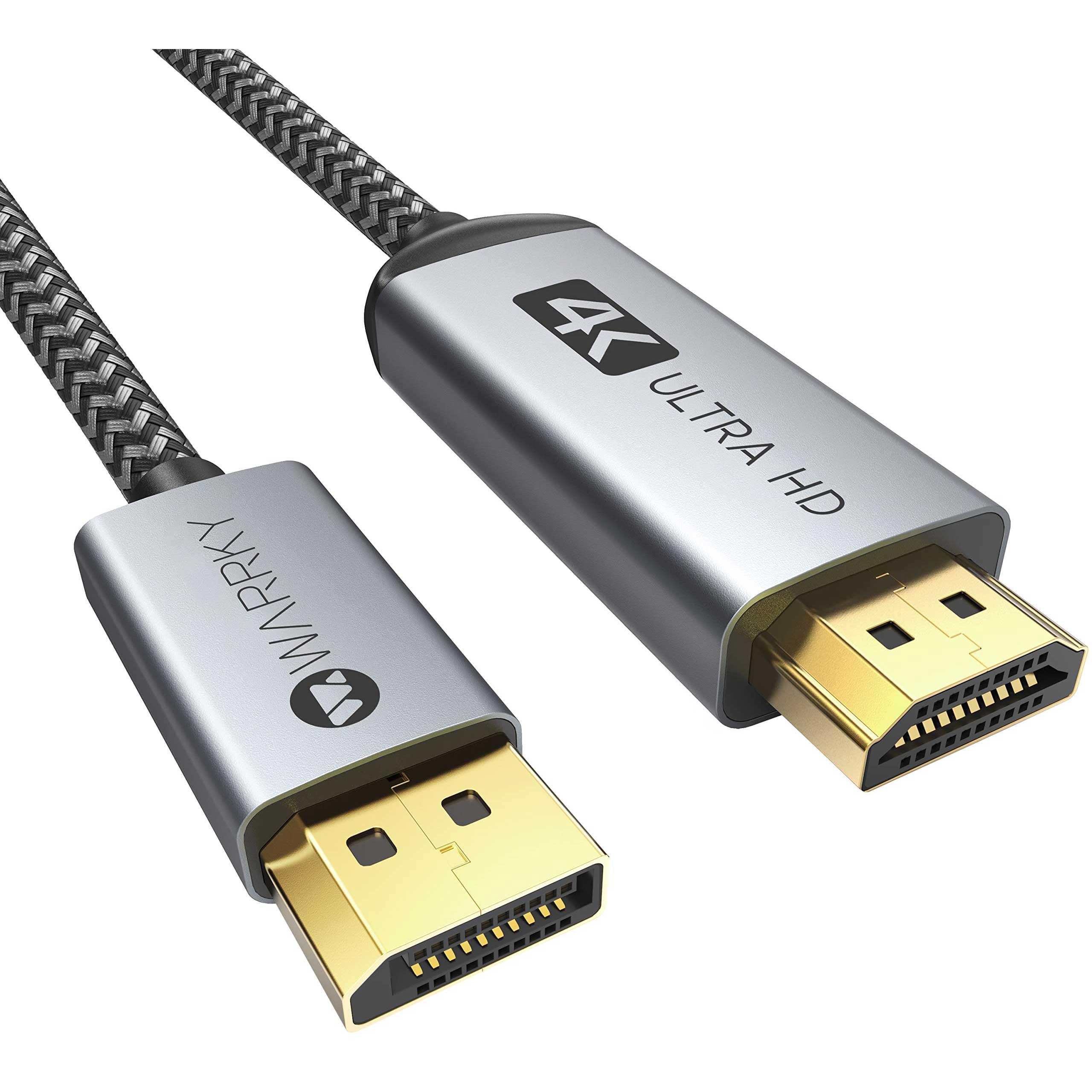 4K 30HZ DisplayPort to HDMI Cable 3.3ft | 6ft | 10ft | 15ft Silver Gray