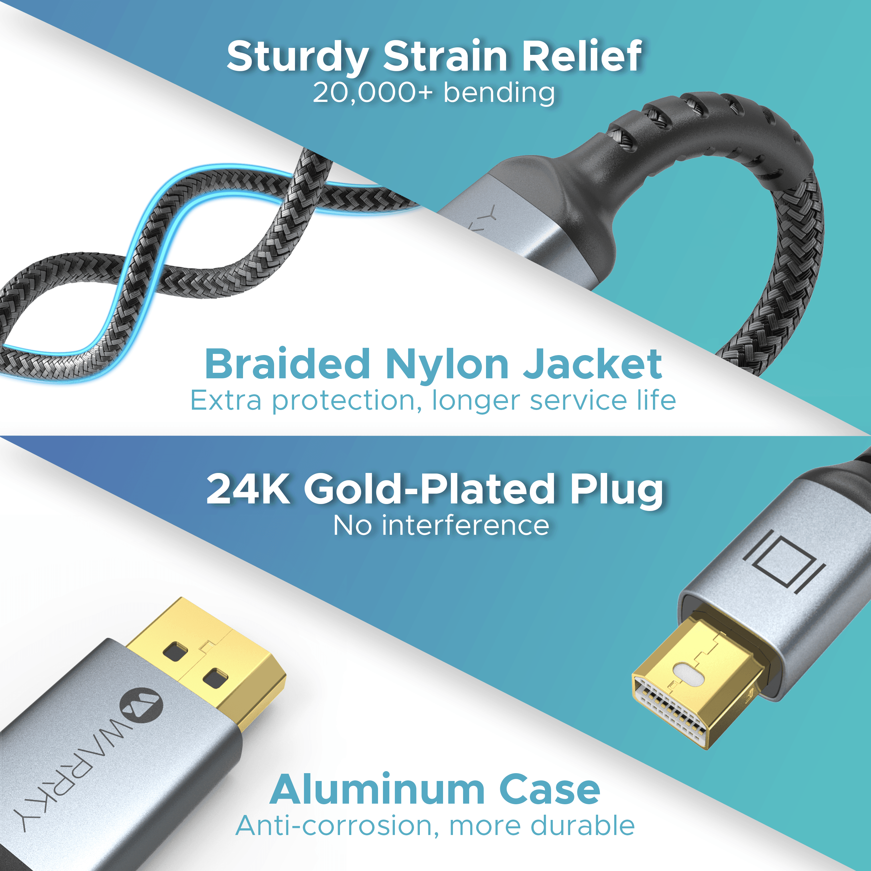 4K 60HZ Mini DisplayPort to DisplayPort Cable 6.6ft Silver Gray