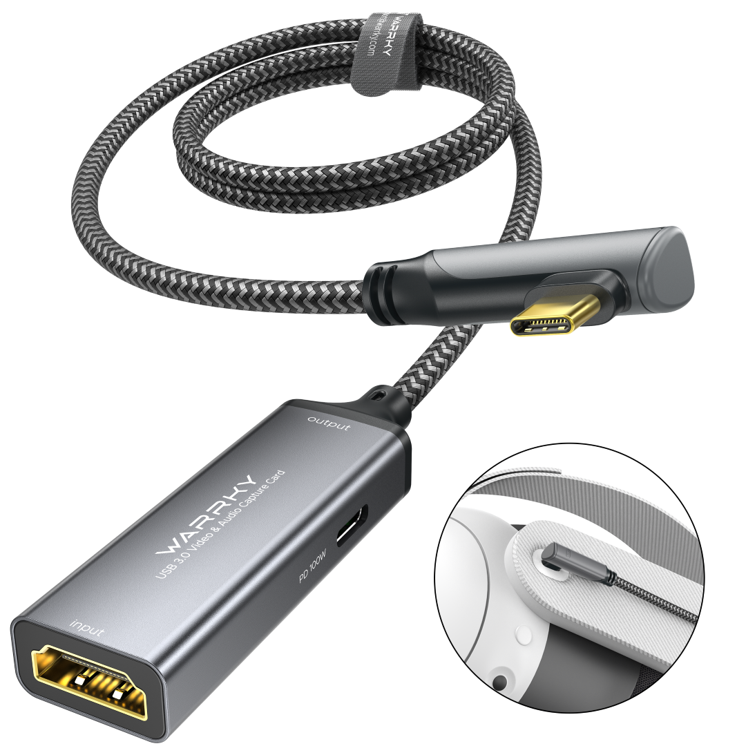 1920x1080P@60Hz Capture Card with Right Angle USB C 3.0 for Oculus Quest 2/3, iPad