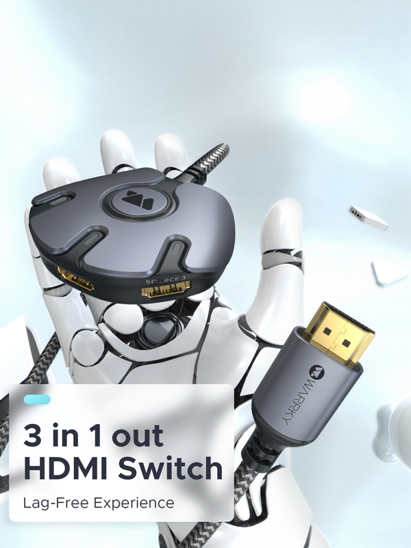 WARRKY's 3 in 1 out HDMI switch on a robot's hand