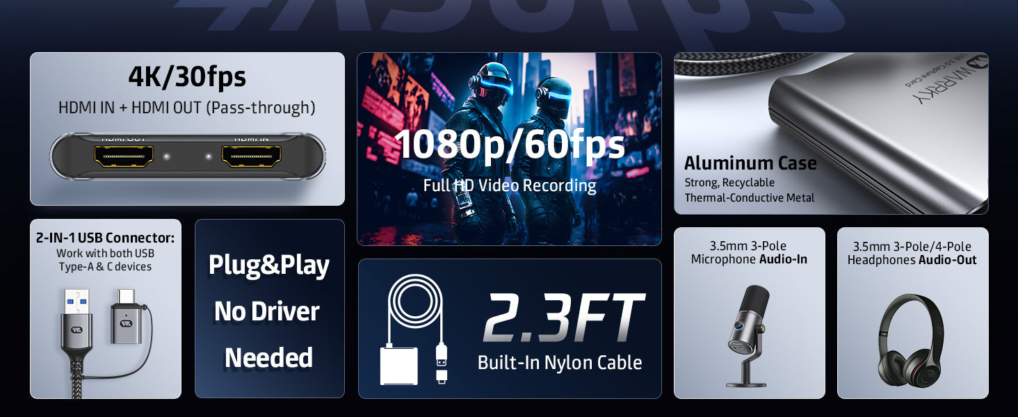 UGREEN Carte de Capture Vidéo HDMI 4K 30Hz Entrée USB C 1080P 60FPS HD UGREEN Carte de Capture Vidéo HDMI 4K 30Hz Entrée USB C 1080P 60FPS HD