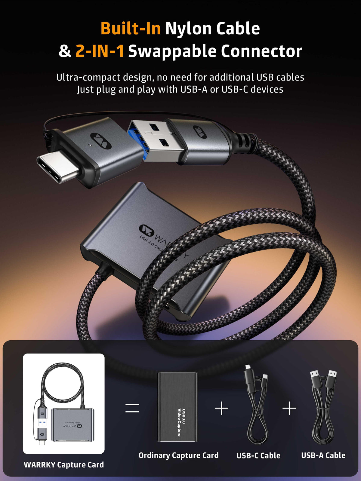 1080P 60Hz USB A/C Video Capture Card with 4K 30Hz Loop-out 2.6ft Spac