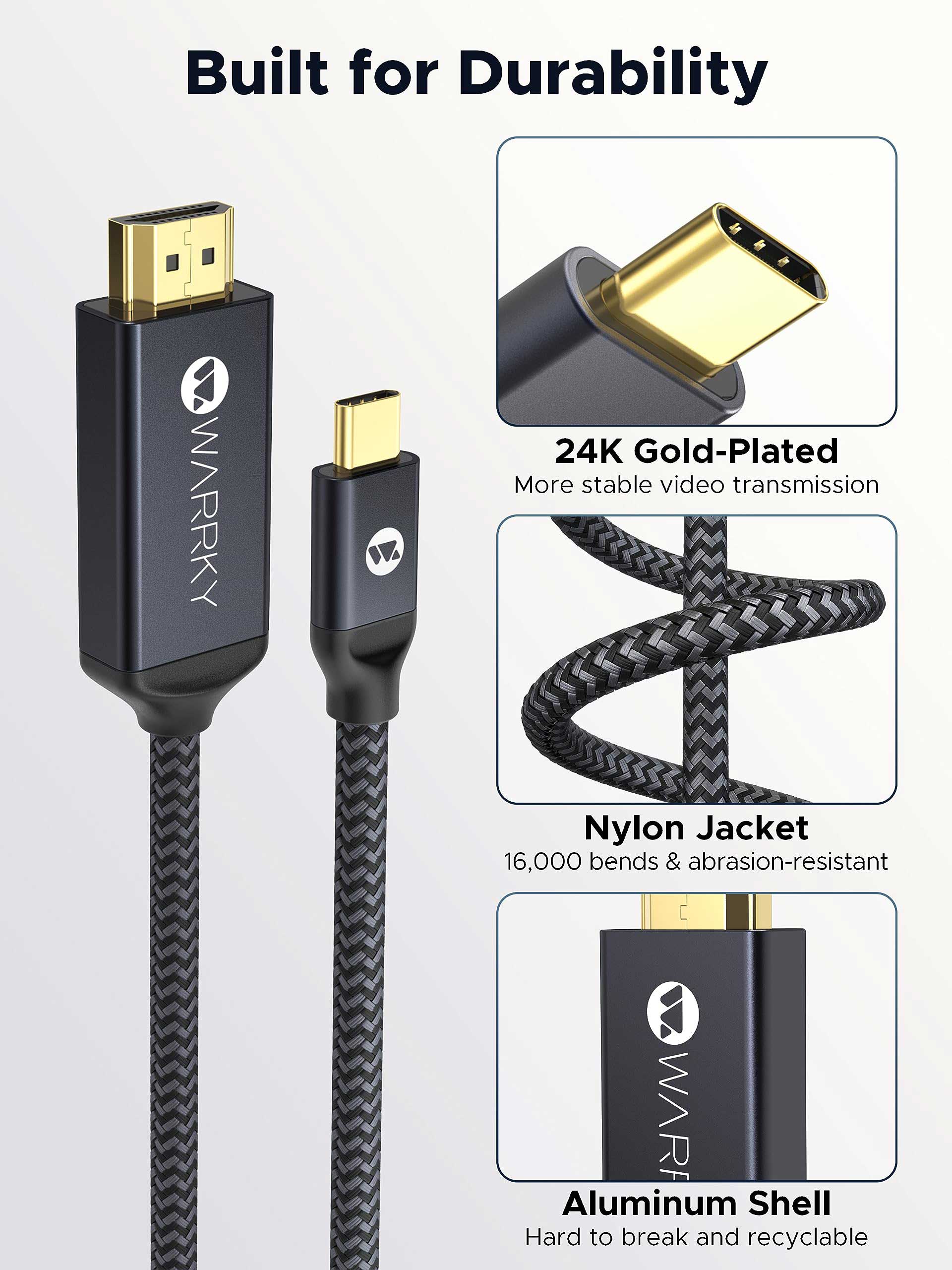 USB C to HDMI Cable 4 FT, 4K Type-C to HDMI Braided Cord, [Thunderbolt 3/4  Compatible], for iPhone 15 Series, MacBook Pro/Air, iPad Pro, Galaxy S23