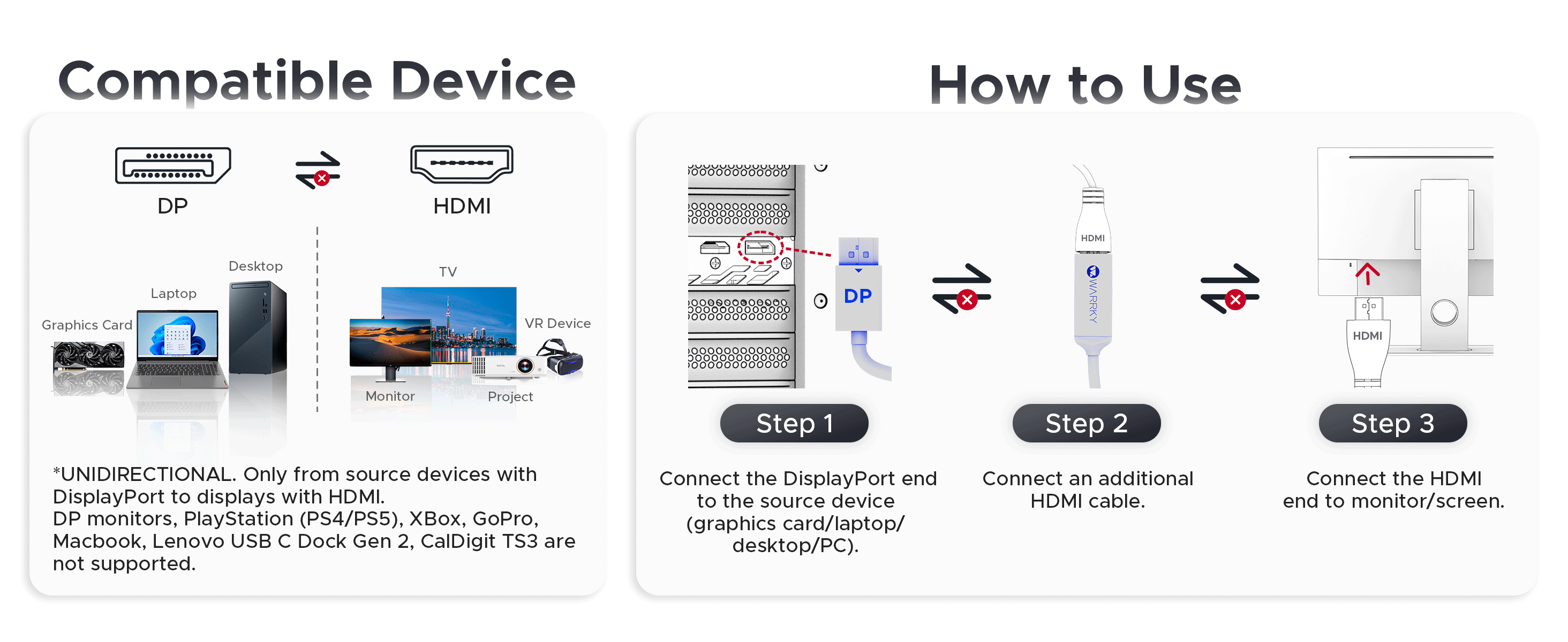 4K 30HZ DisplayPort to HDMI Adapter 0.65ft Silver Gray Listing 10