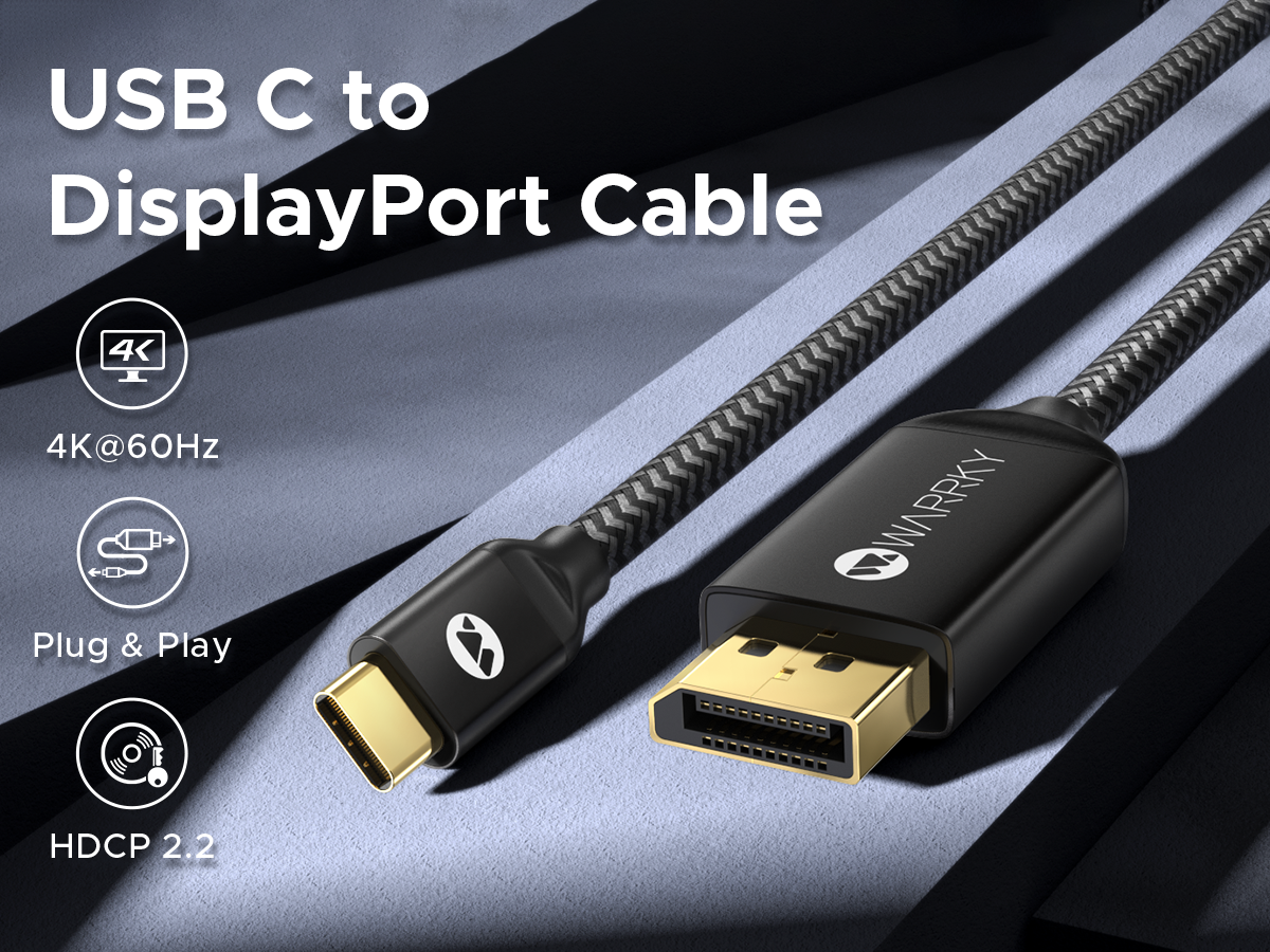 WARRKY 4K Adaptateur DisplayPort vers HDMI (1440P 60Hz, 1080P 120Hz),  Convertisseur Câble DP Mâle vers HDMI Femelle en Nylon Tressé Compatible  avec TV, Moniteur, Ordinateurs, HP, Dell et Autre - Gris 