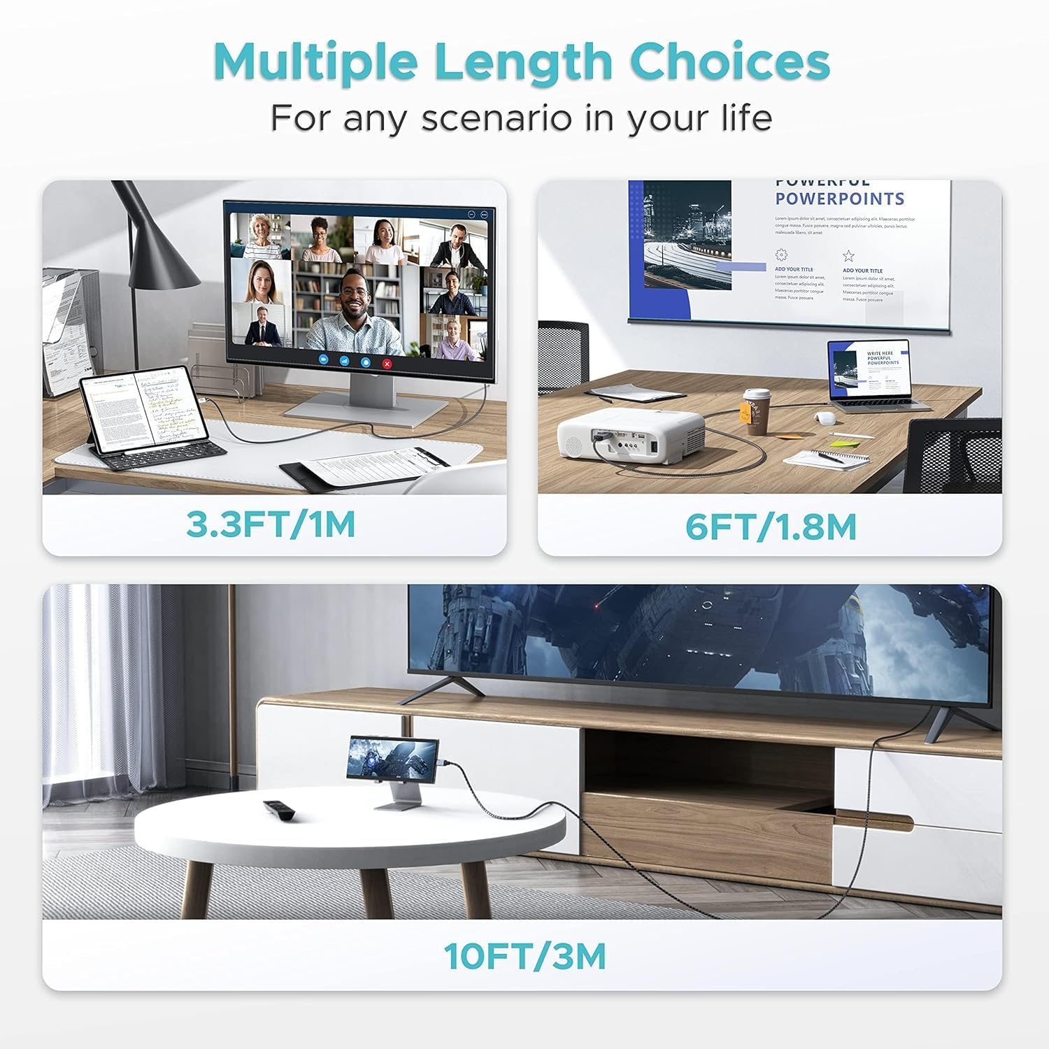 4K 60HZ USB C to HDMI Cable 3.3ft | 6ft | 10ft | 15ft Silver Gray
