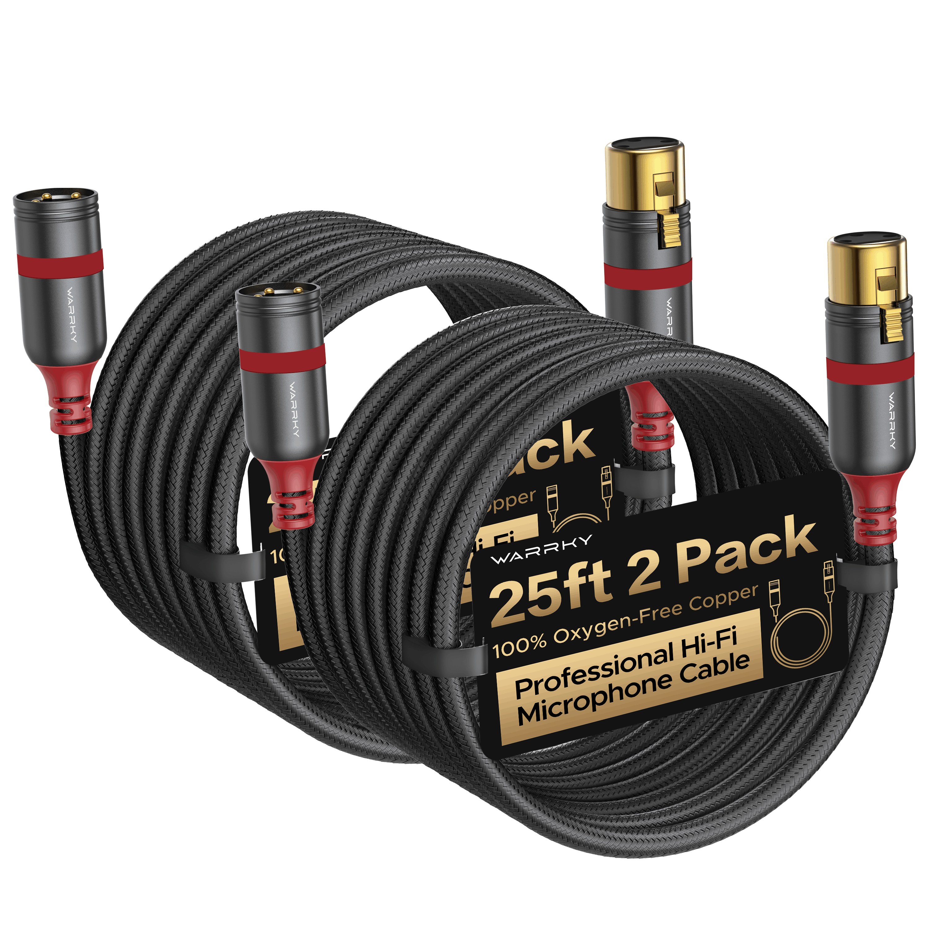 Professional XLR Microphone Cable 6ft|10ft|25ft 1Pack/2Pack Black