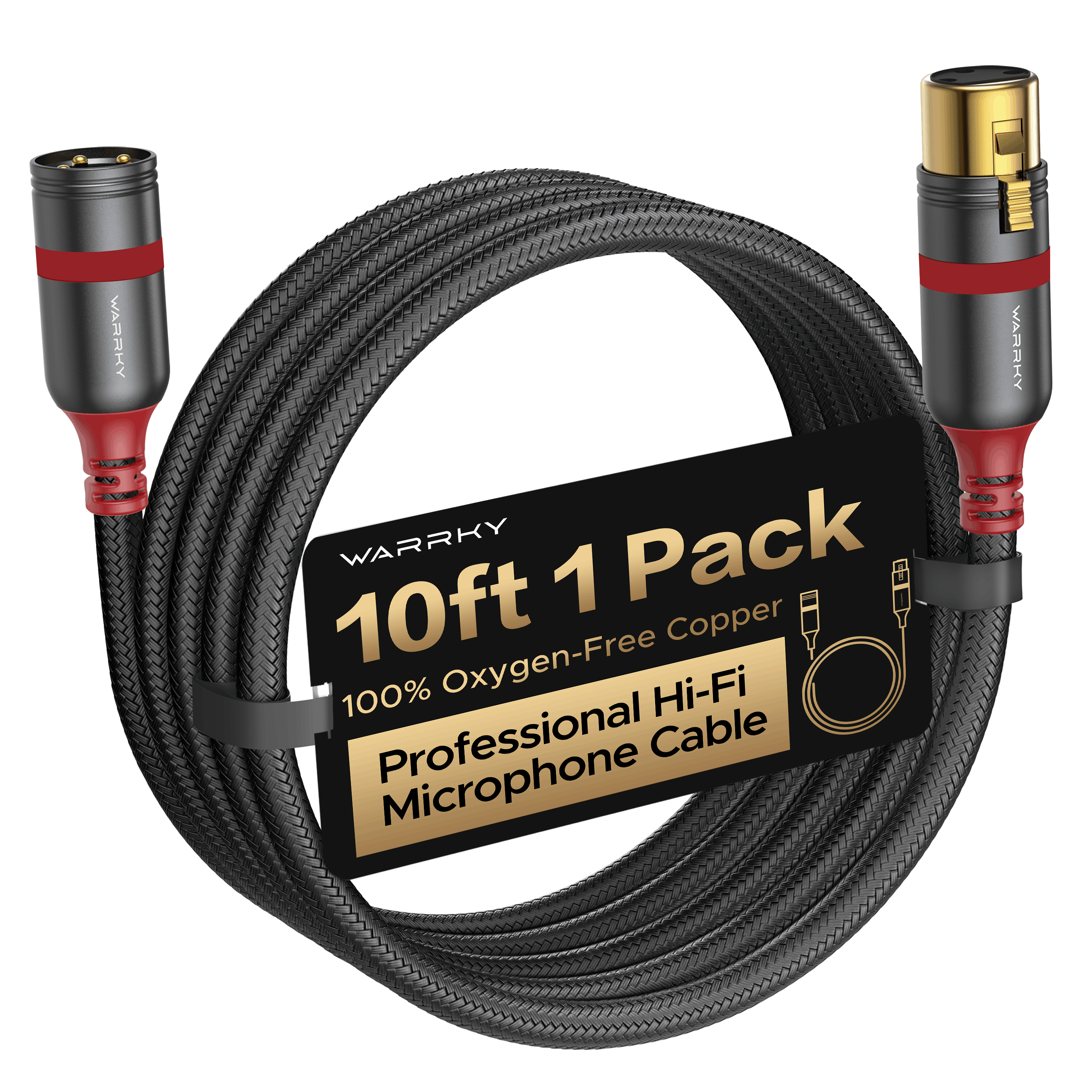 Professional XLR Microphone Cable 6ft|10ft|25ft 1Pack/2Pack Black