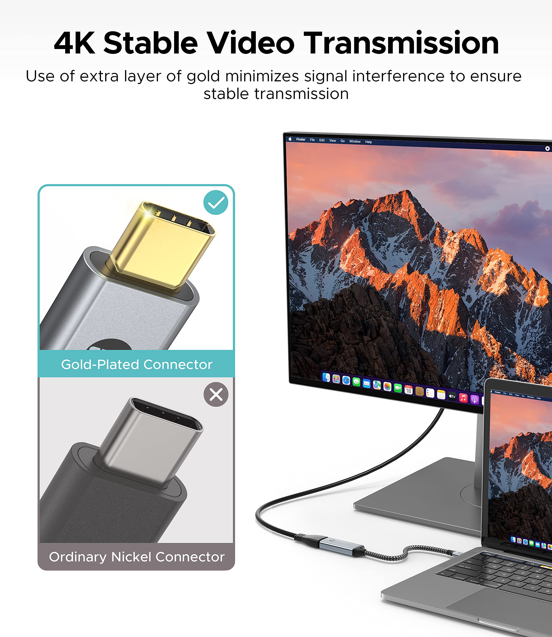 4K 30HZ USB C to HDMI Adapter 0.65ft Silver Gray